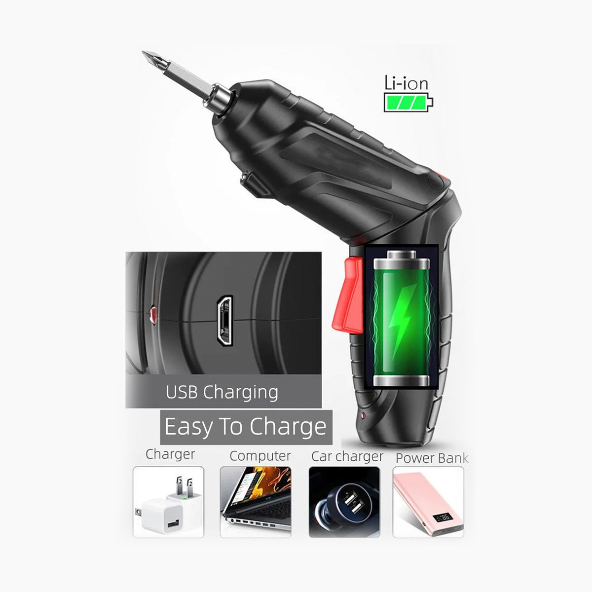 DESTORNILLADOR INALÁMBRICO, RECARGABLE DE 47 PIEZAS