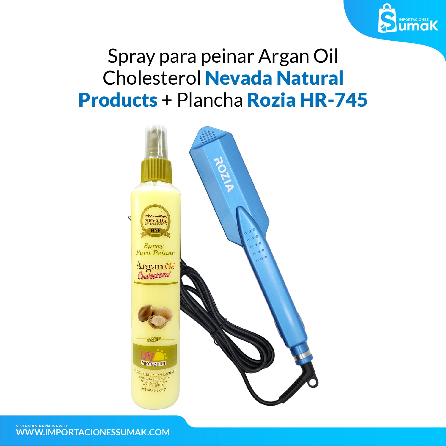 Spray para Peinar Argan Oil Cholesterol + plancha rozia HR-745