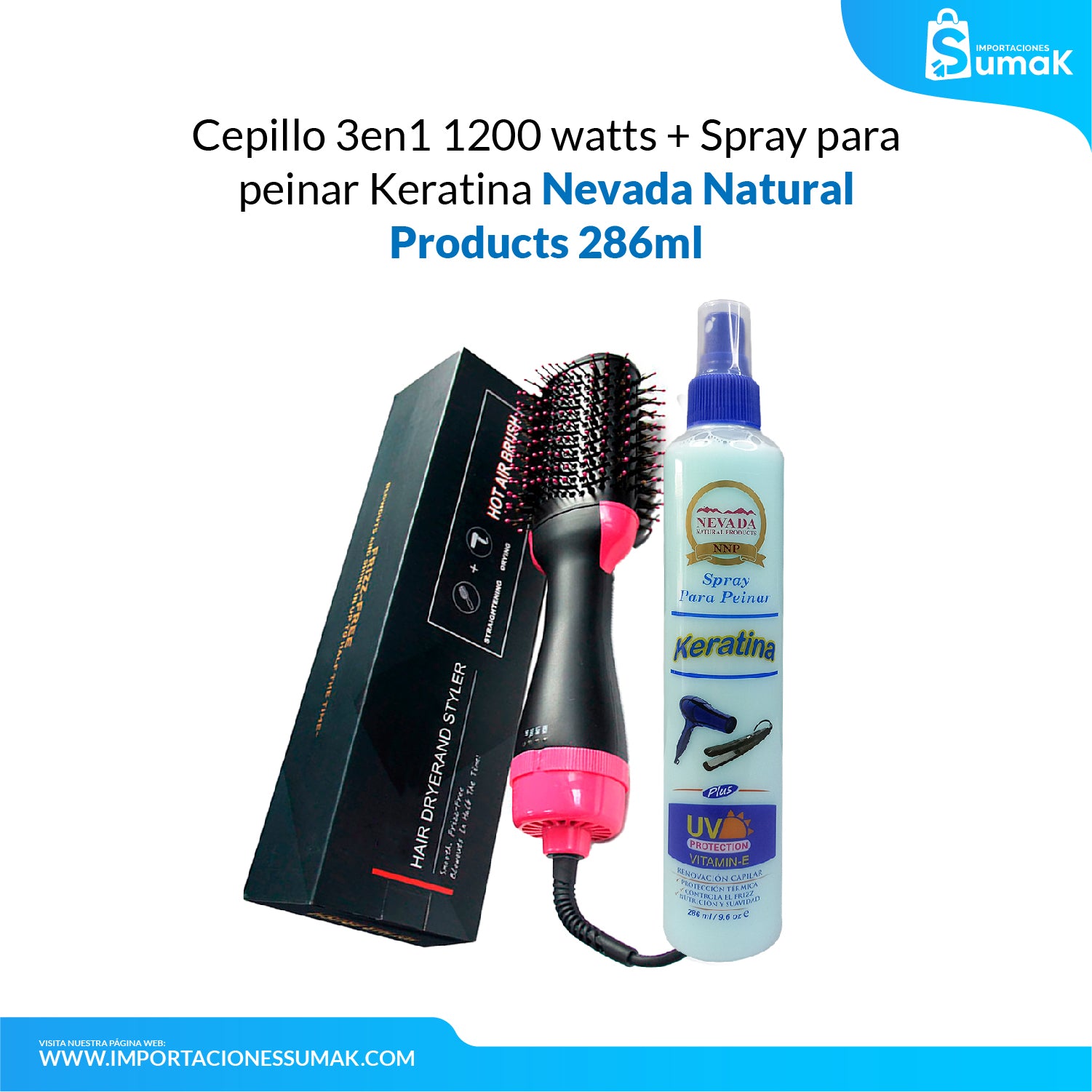 Cepillo 3en1 1200 watts + Spray para Peinar keratina
