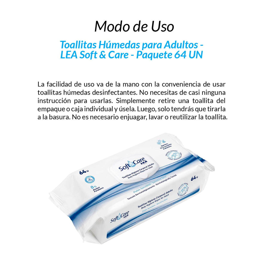 Toallitas Húmedas para Adultos - Lea Soft & Care - Paquete 64 unid