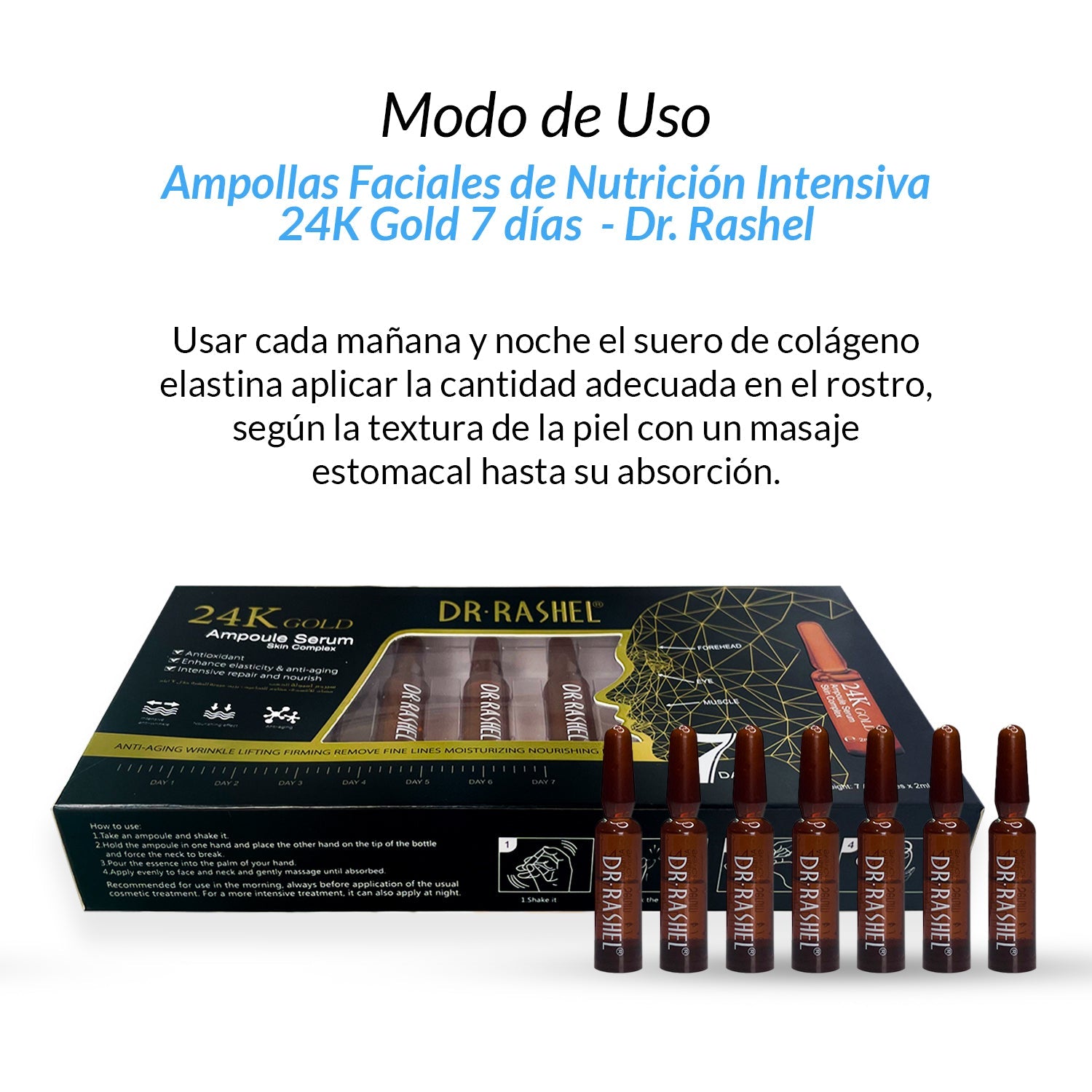 Dr. Rashel Ampollas Faciales con Oro 24K – Tratamiento de 7 Días