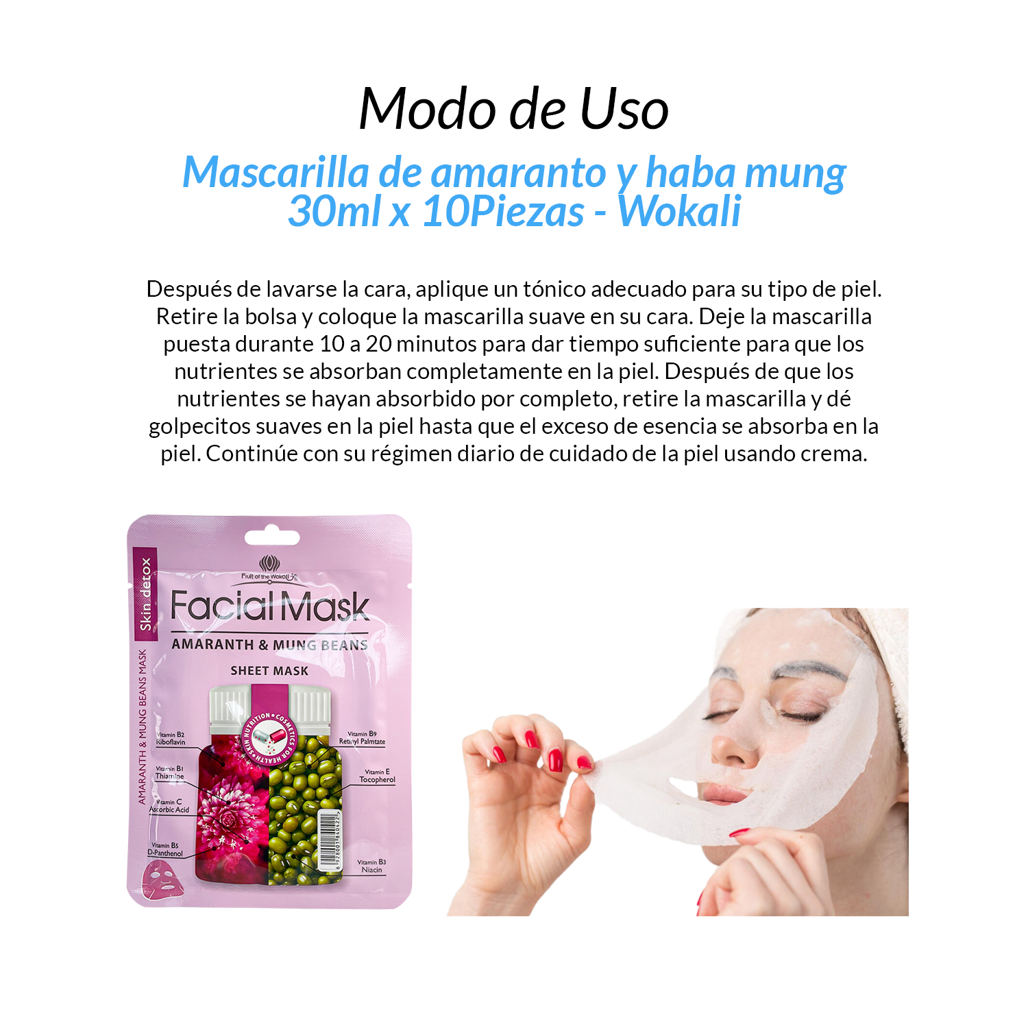 ¡liquidación! FRUIT OF THE WOKALI – MASCARILLA FACIAL REAFIRMANTE DE AMARANTO Y HABA MUNG – 30ML X 10 PIEZAS