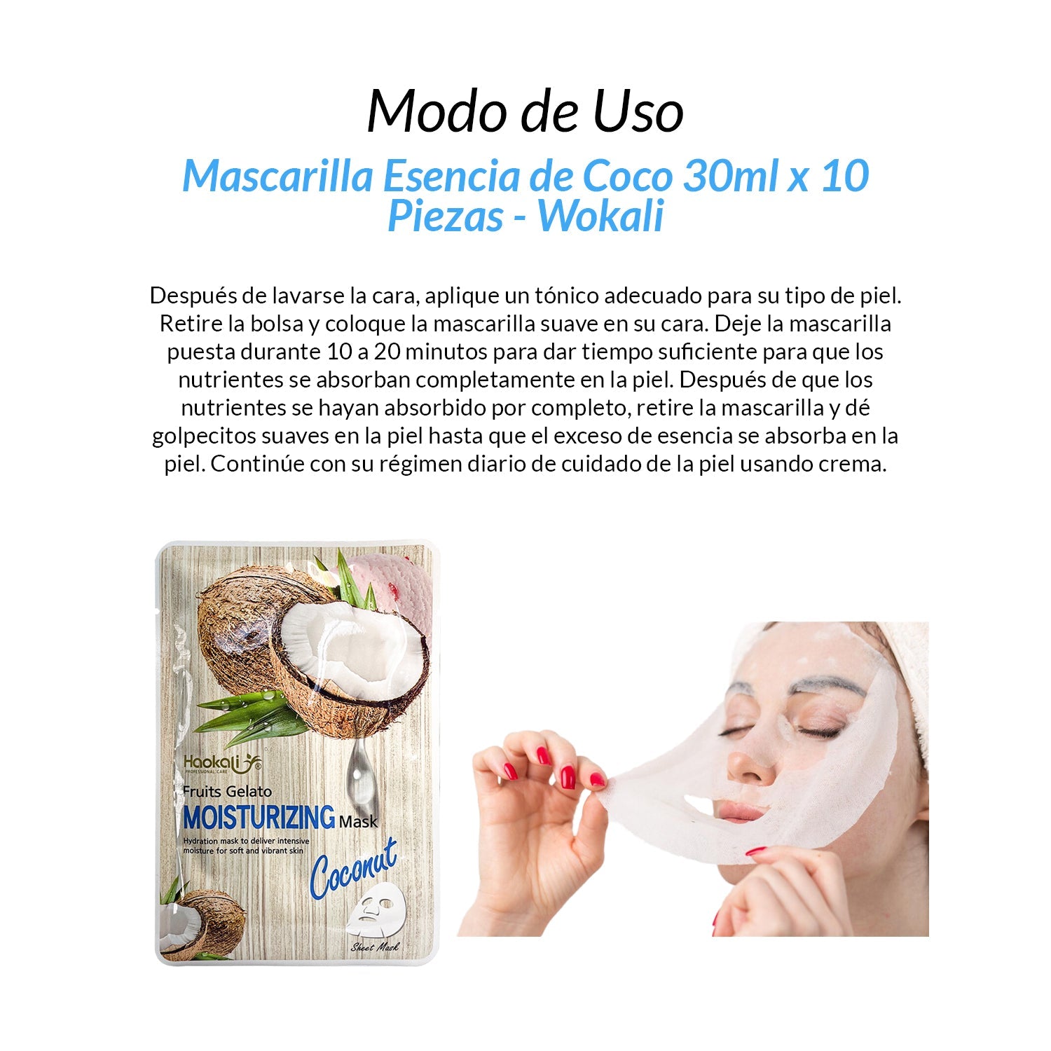 FRUIT OF THE WOKALI – MASCARILLA ESENCIA DE COCO HIDRATANTE Y REPARADORA – 30ML X 10 PIEZAS