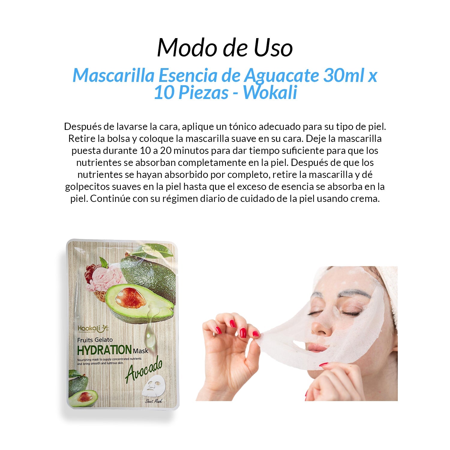 ¡liquidación! FRUIT OF THE WOKALI – MASCARILLA ESENCIA DE AGUACATE HIDRATANTE Y REPARADORA – 30ML X 10 PIEZAS