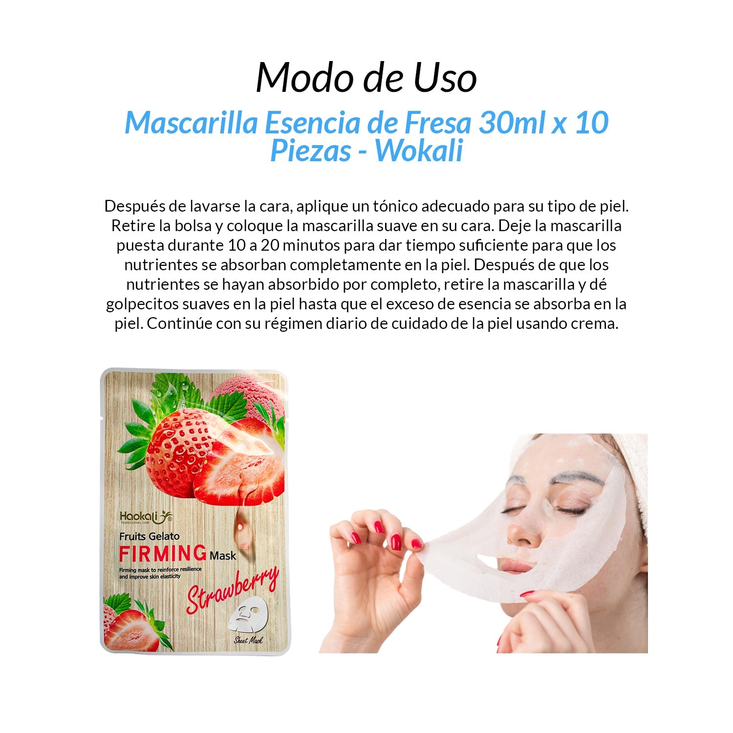 FRUIT OF THE WOKALI – MASCARILLA ESENCIA DE FRESA HIDRATANTE Y REPARADORA – 30ML X 10 PIEZAS