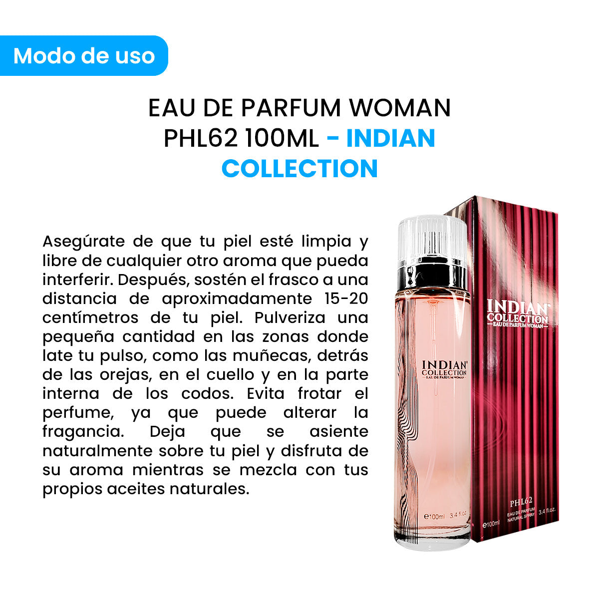 ¡LIQUIDACIÓN! Indian Collection - Eau De Parfum Woman PHL62 – 100ml