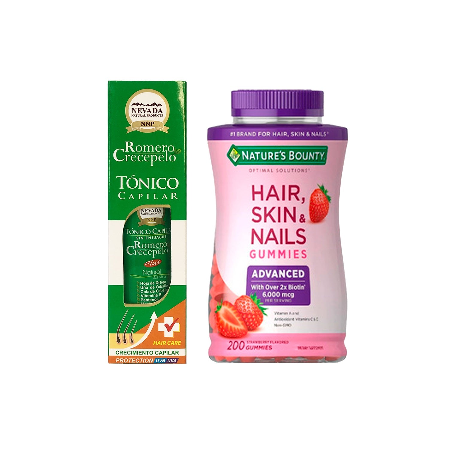 Romero Crecepelo Tónico Capilar 100ml + Hair Skin & Nails 6,000mcg of Biotin, 200 Gomitas