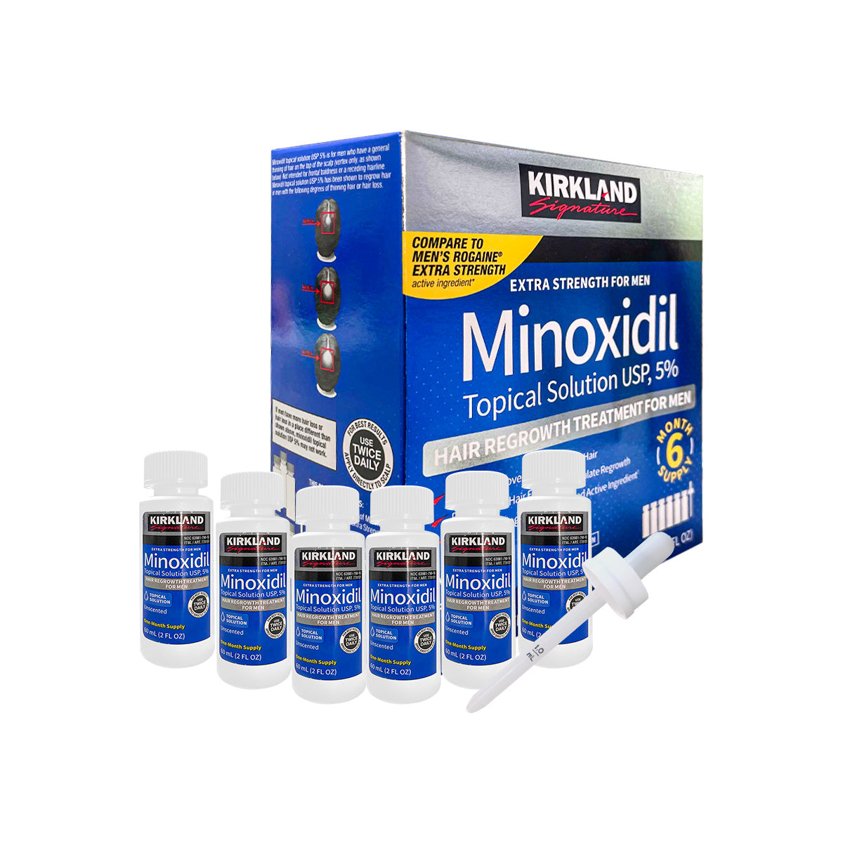 Promo! Kirkland - Estimula el Crecimiento Capilar – 6 Pomos Minoxidil Líquido 60ml