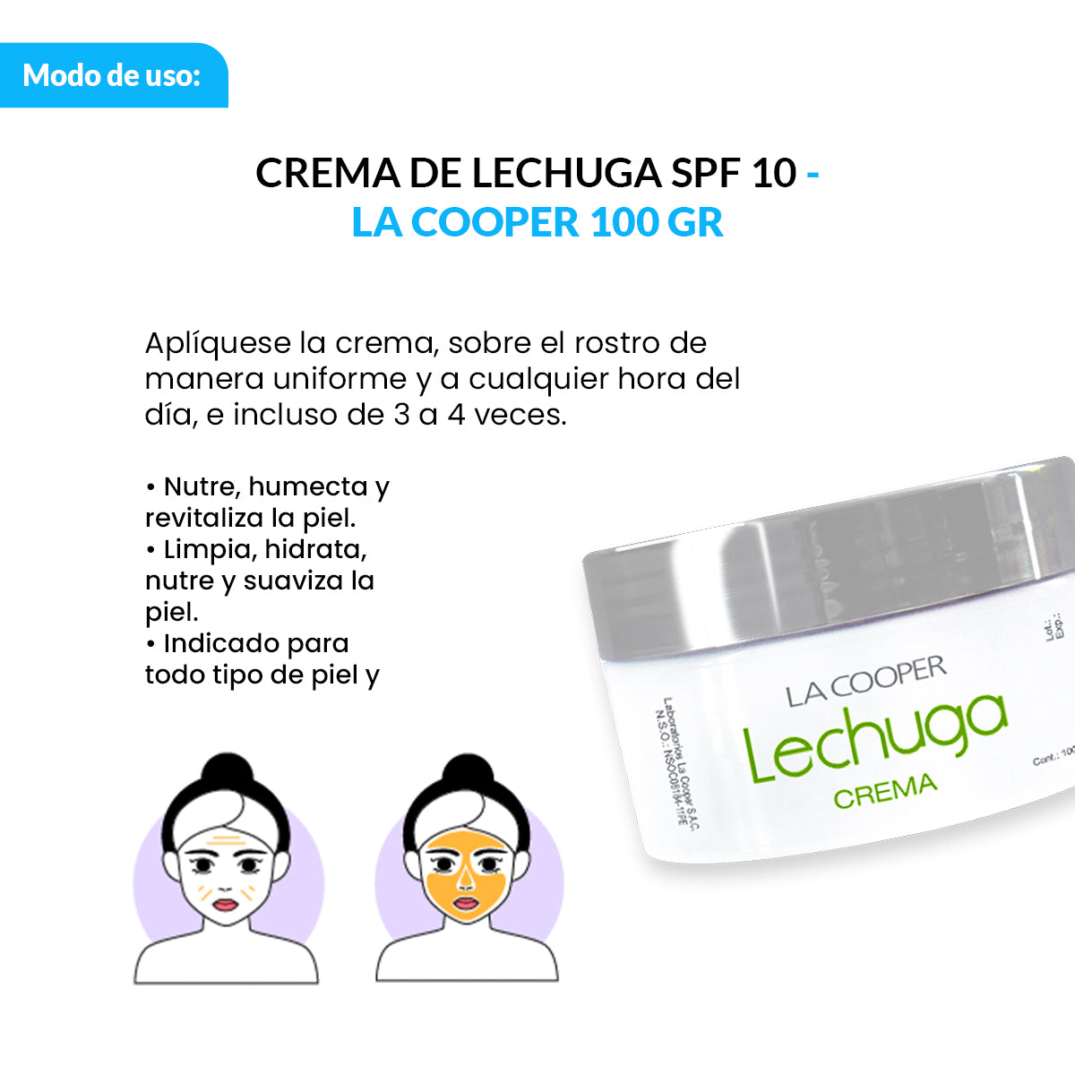 La Cooper Crema Facial – Protección Solar – Crema de Lechuga SPF10 100g