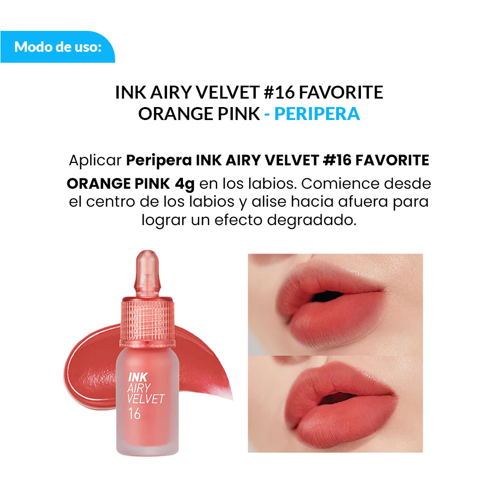 TINTA DE LABIOS INK AIRY VELVET N°16 FAVORITE ORANGE PINK – PERIPERA