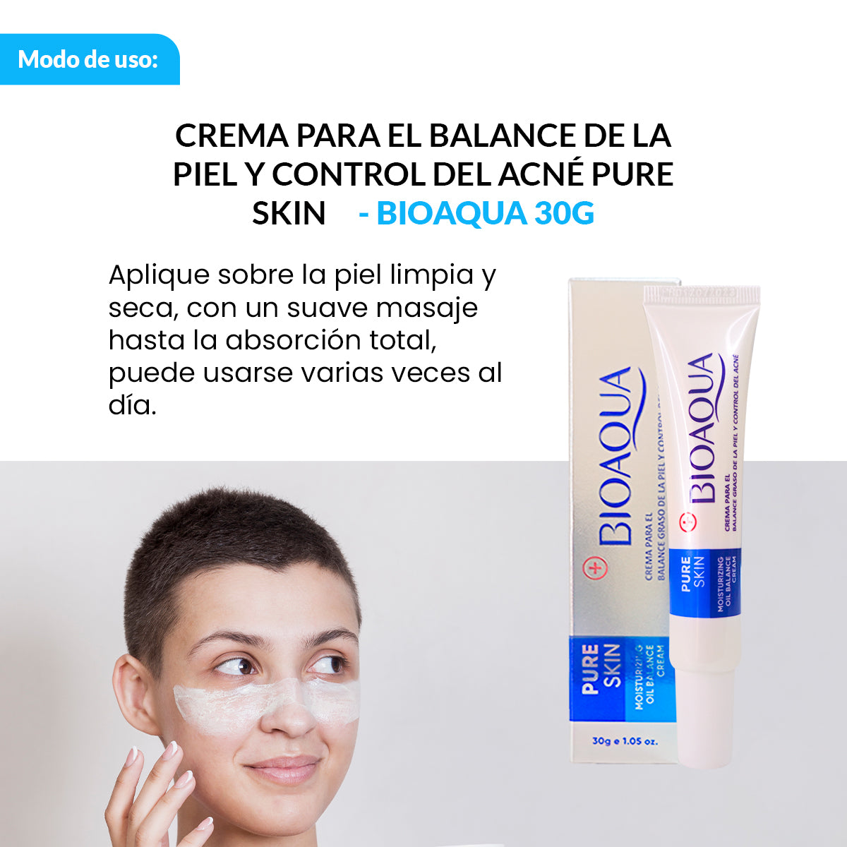¡liquidación! CREMA PARA EL BALANCE DE LA PIEL Y CONTROL DEL ACNÉ PURE SKIN 30g - BIOAQUA
