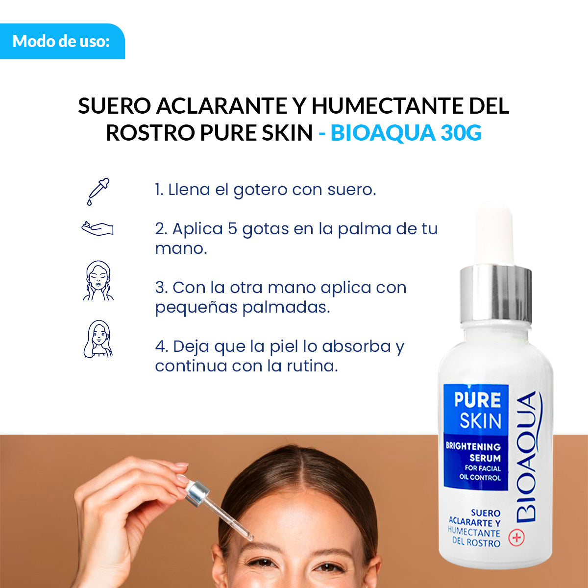 SUERO ACLARANTE Y HUMECTANTE DEL ROSTRO PURE SKIN 30g - BIOAQUA