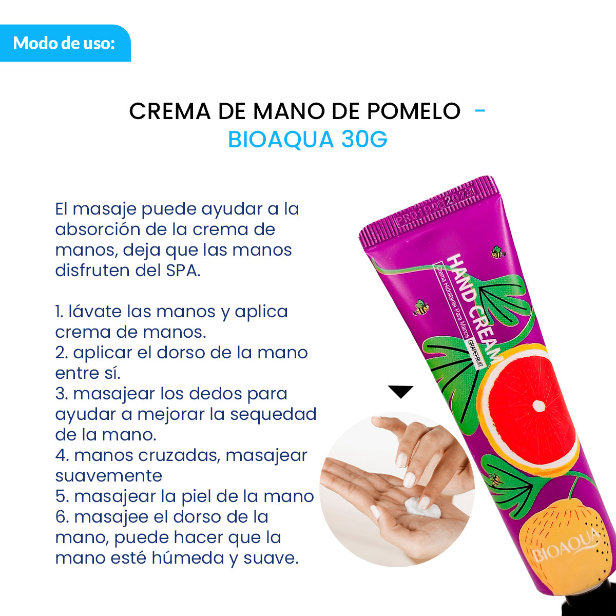 BIOAQUA Crema de Manos de Pomelo – Hidratante y Suavizante – 30g
