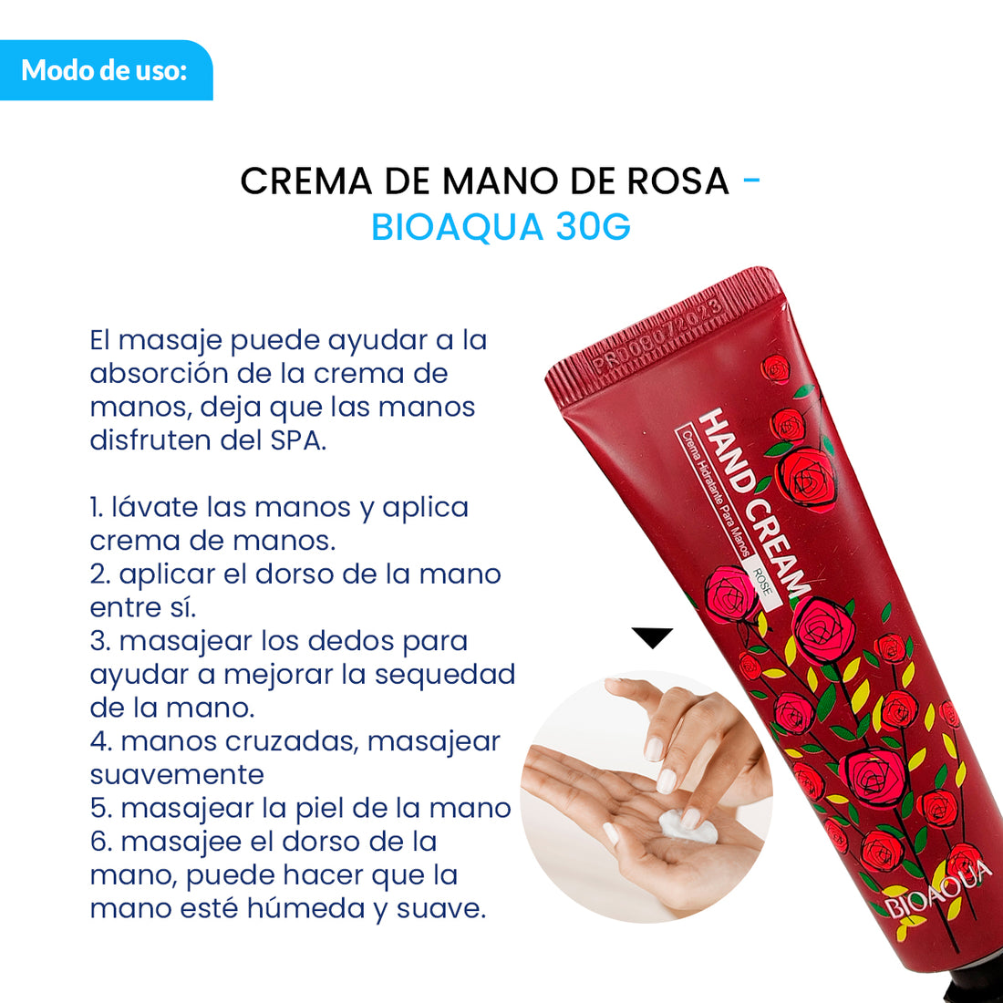 BIOAQUA Crema de Manos de Rosa – Hidratante y Nutritiva – 30g