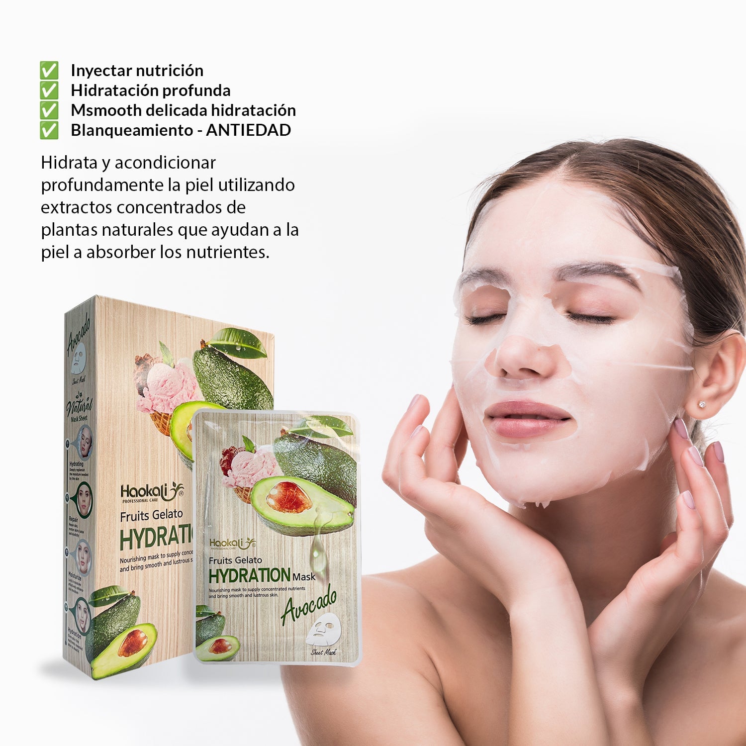 ¡liquidación! FRUIT OF THE WOKALI – MASCARILLA ESENCIA DE AGUACATE HIDRATANTE Y REPARADORA – 30ML X 10 PIEZAS