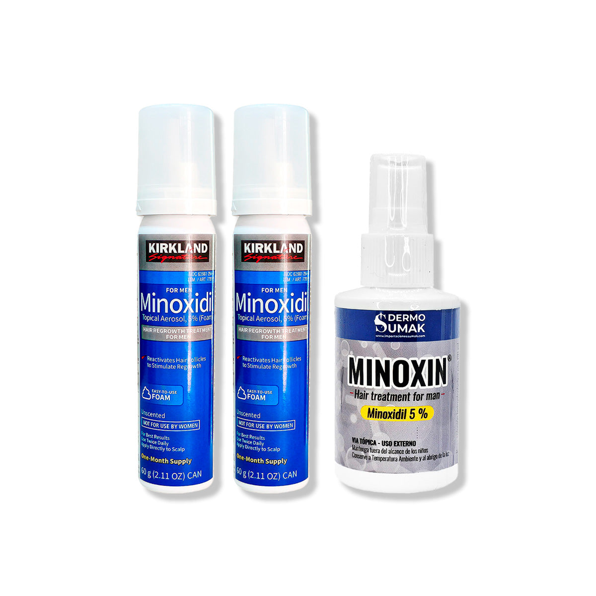 2 Minoxidil Espuma Kirkland + LOCIÓN MINOXIN 60ML