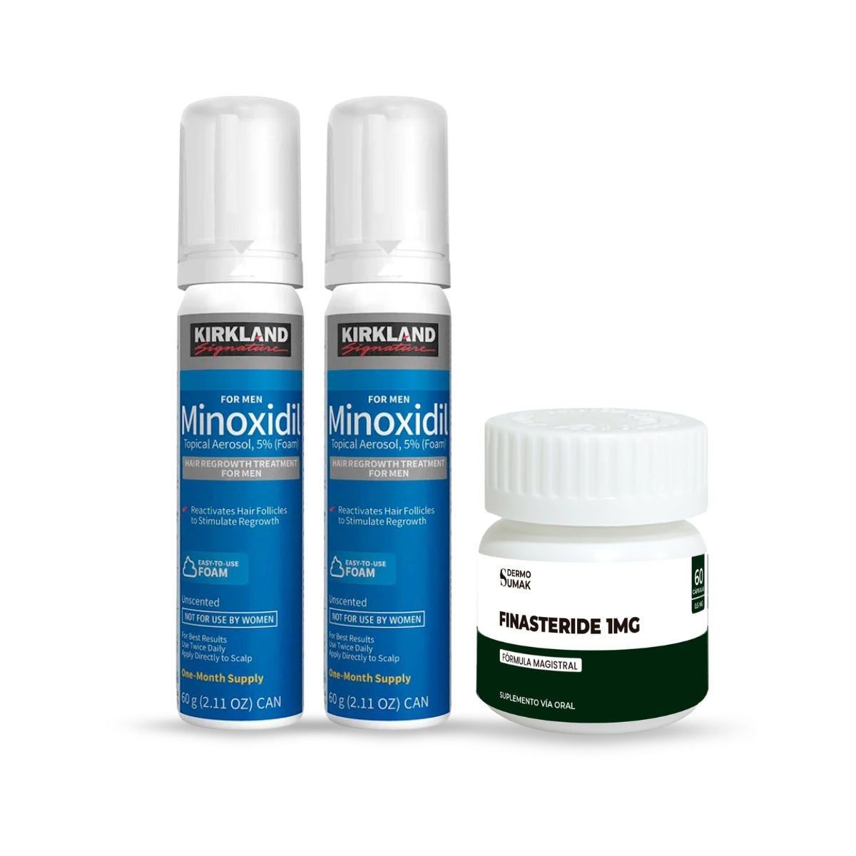 2 Minoxidil Espuma Kirkland + Finasteride 1mg x 60 Cápsulas