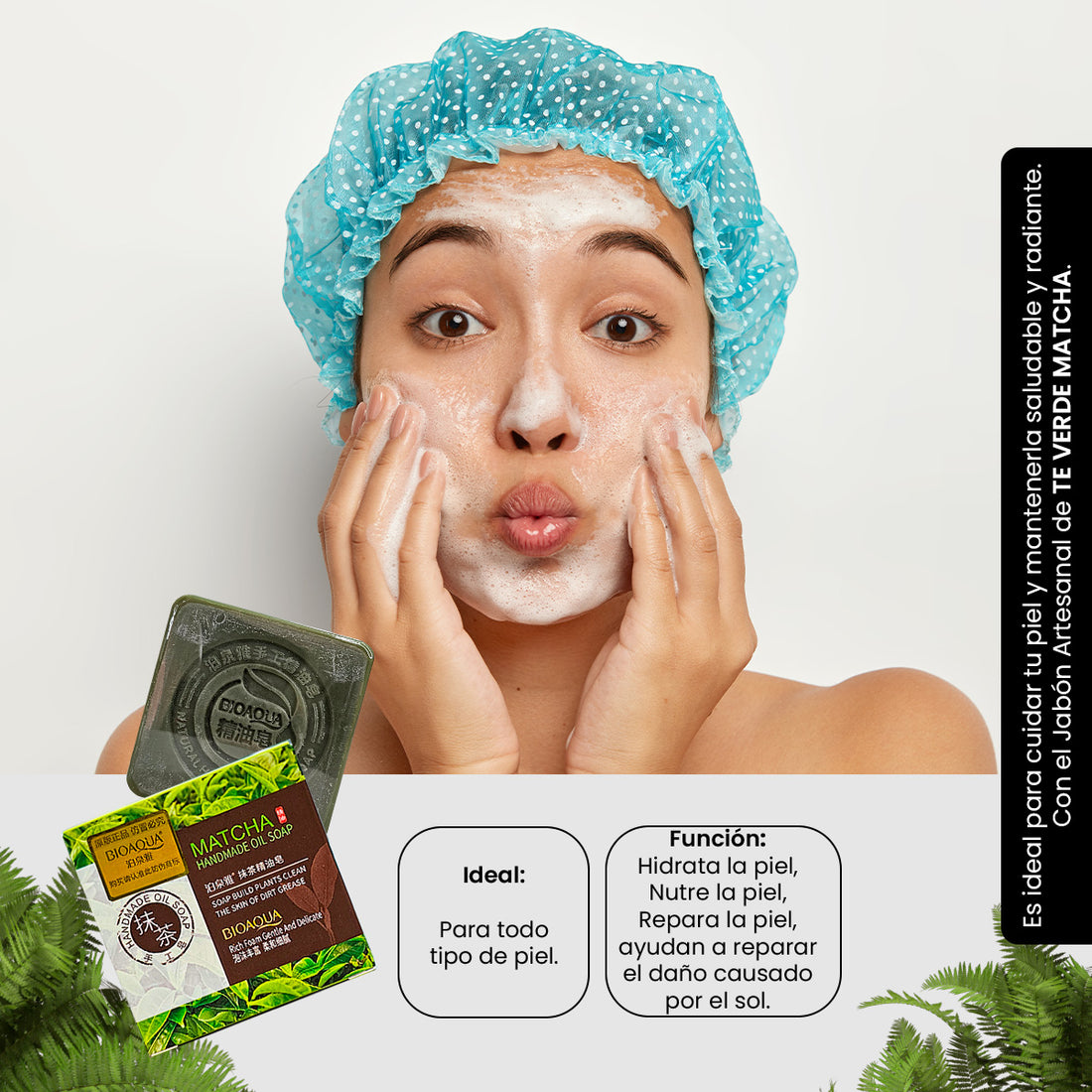 Bioaqua Jabón Natural con Extracto de Té Verde Matcha – Limpieza – 100g