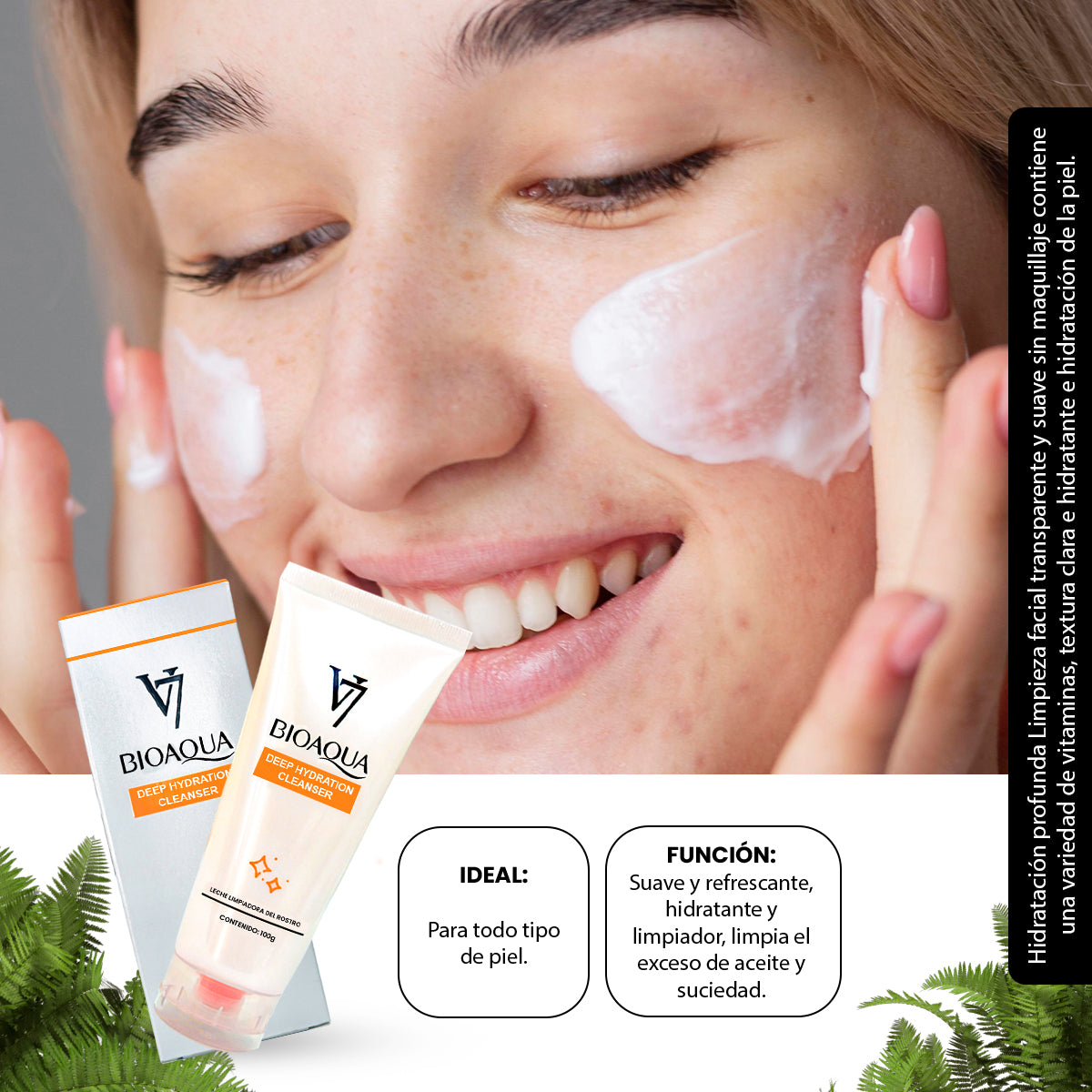 ¡liquidación! BIOAQUA Limpiador Facial V7 – Leche Hidratante – 100g