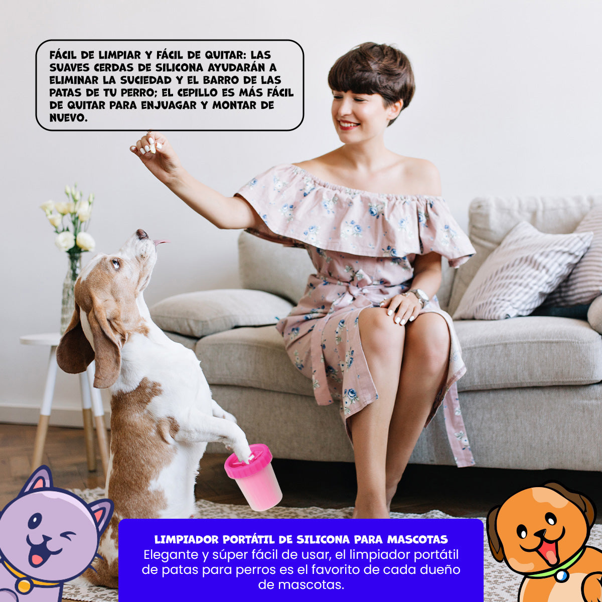 Limpiador portátil de silicona para mascotas Rosado - Soft gentle