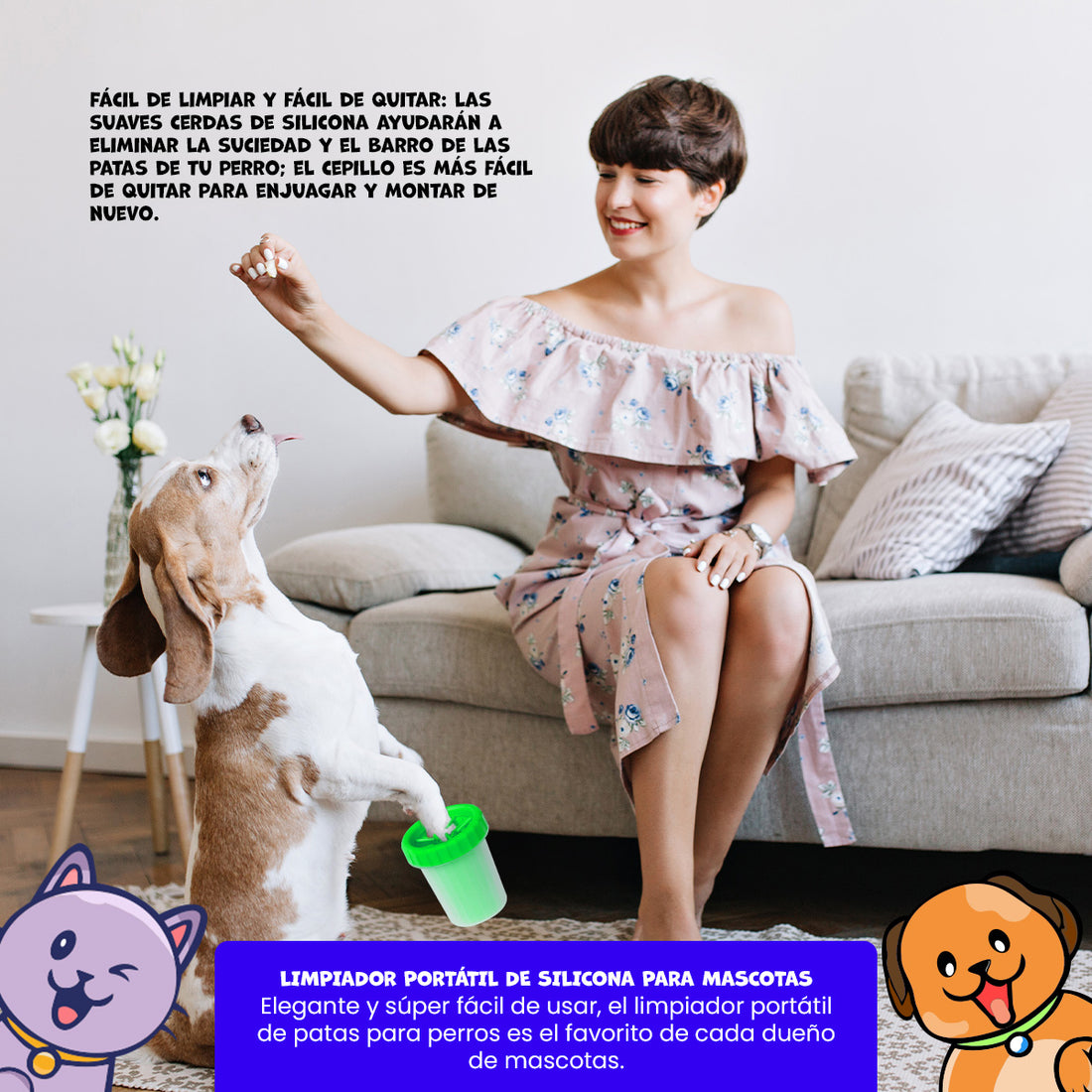 Limpiador portátil de silicona para mascotas Verde - Soft gentle