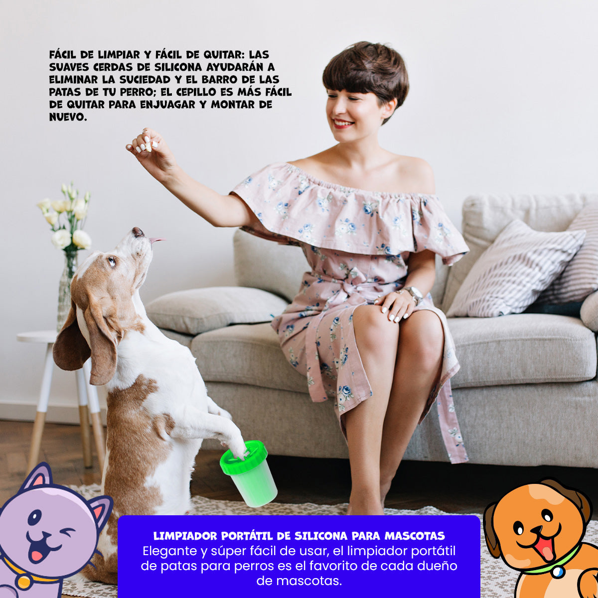 Limpiador portátil de silicona para mascotas Verde - Soft gentle