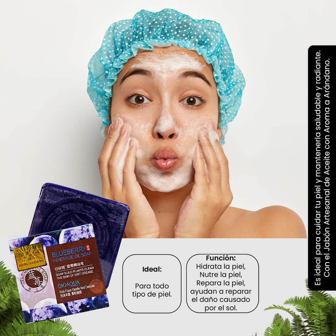 Bioaqua Jabón Artesanal con Aceite Esencial de Arándano – Limpieza + Antioxidantes – 100g