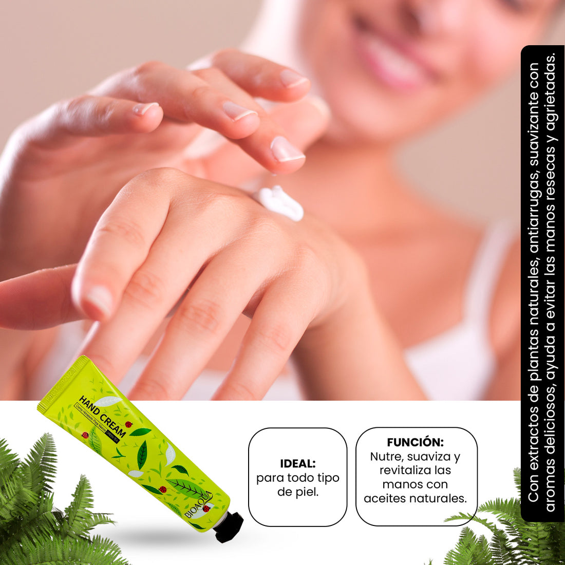 BIOAQUA Crema de Manos de Té Verde – Hidratante y Antioxidante – 30g