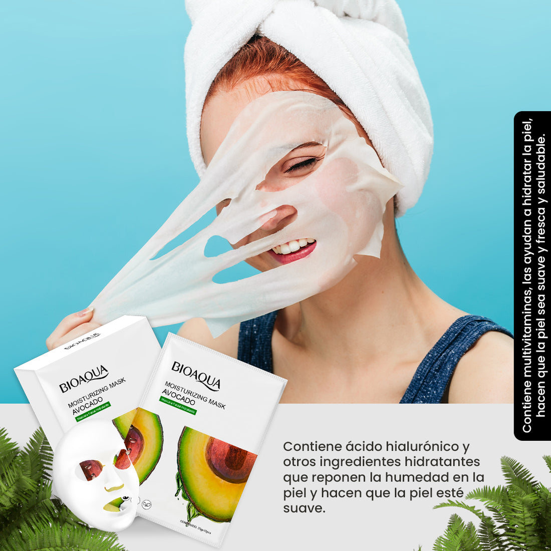 BIOAQUA Mascarilla Facial Hidratante de Aguacate – Paquete x10 (25g c/u)