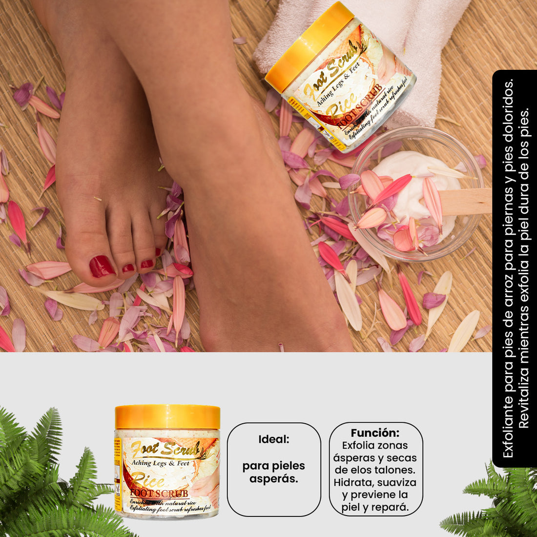 WOKALI – EXFOLIANTE PARA PIES DE ARROZ – ELIMINACIÓN DE CÉLULAS MUERTAS Y SUAVIZANTE – 500ML