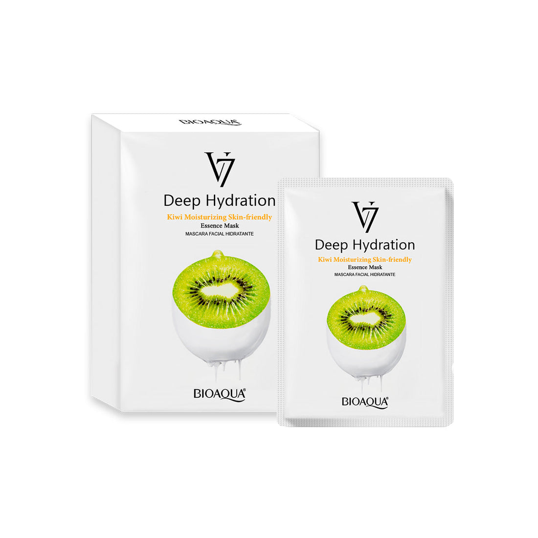 BIOAQUA Mascarilla Facial V7 de Esencia de Kiwi – Paquete x10 (30g c/u)