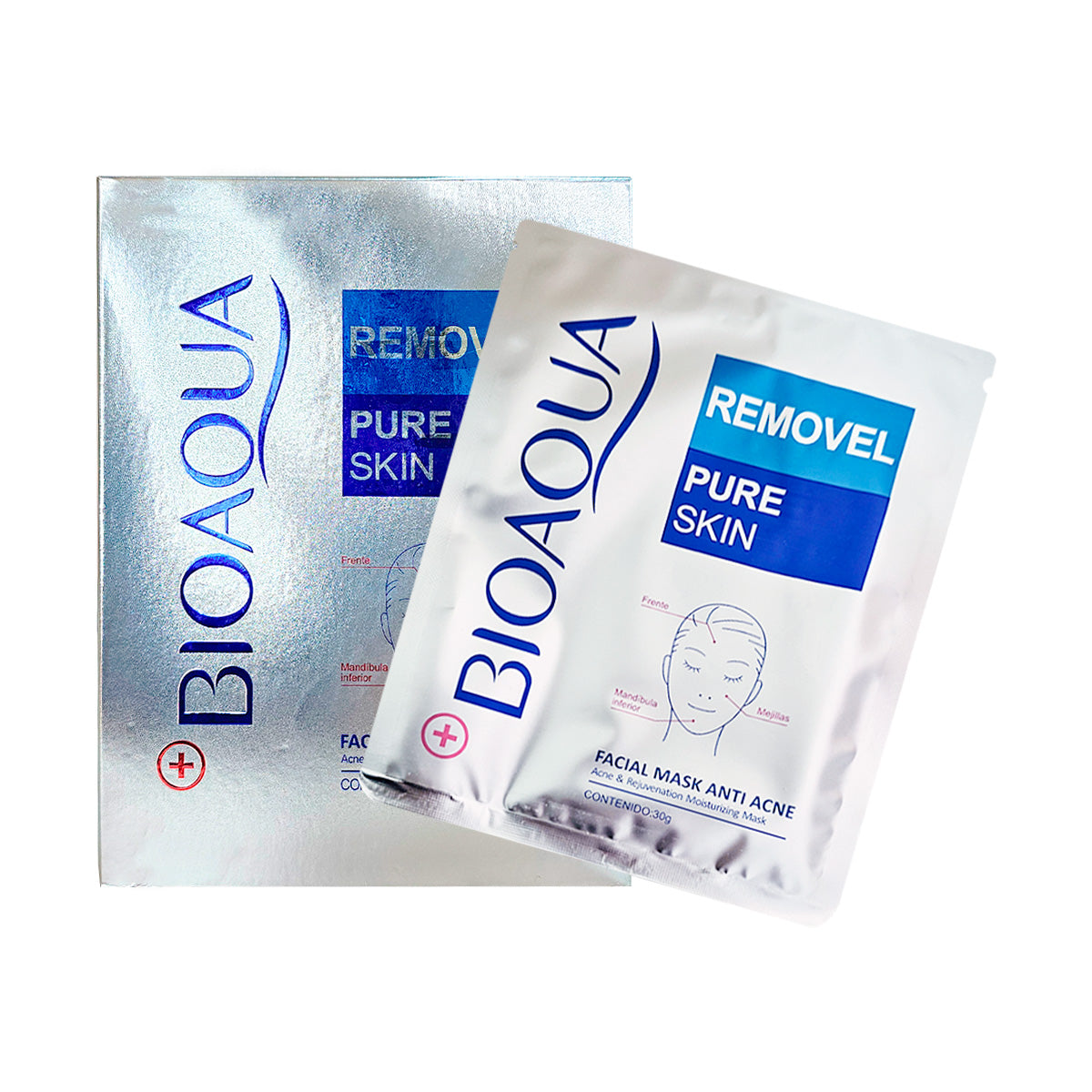 Bioaqua Mascarilla Facial Antiacné + Hidratación – Pure Skin 30g x 10 pcs