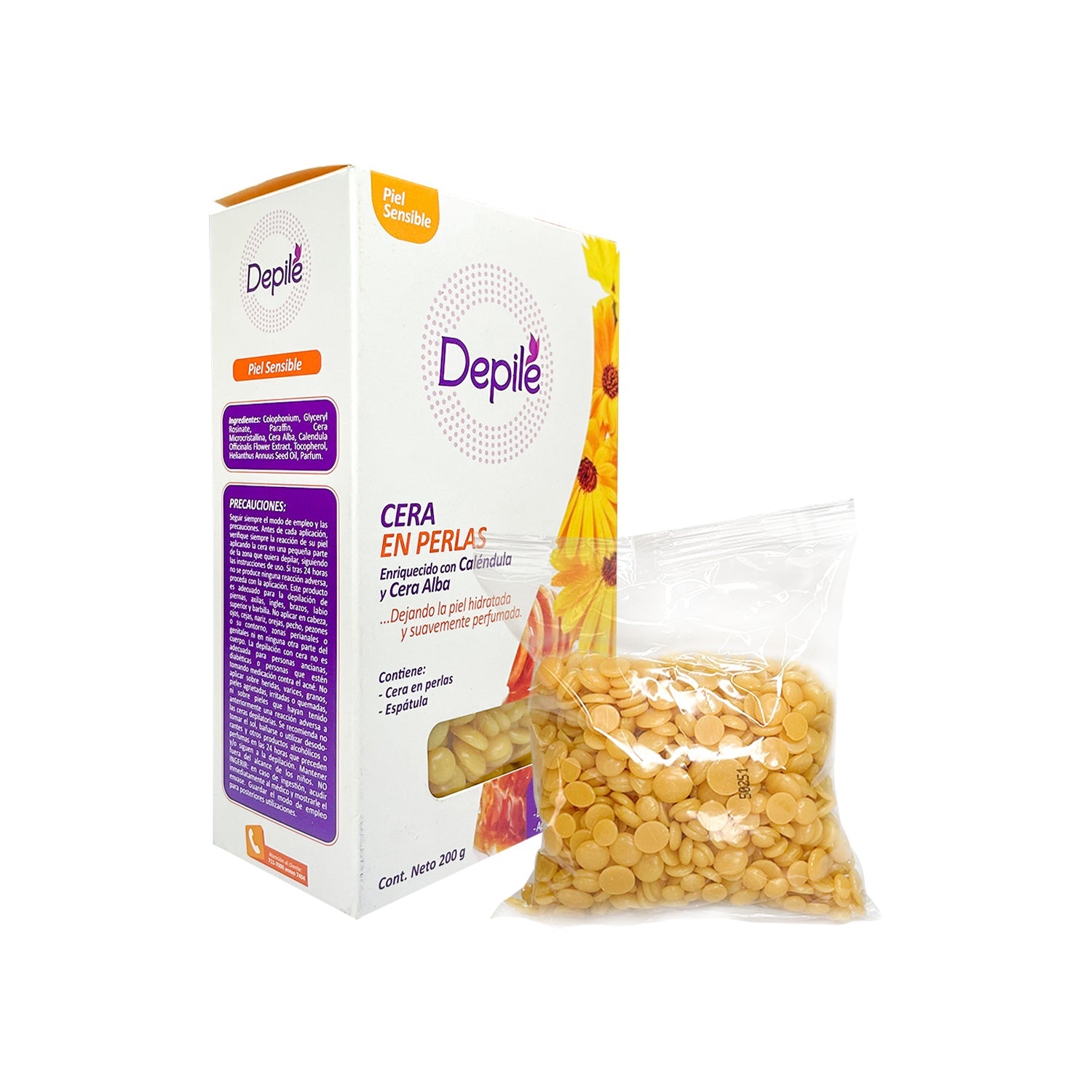 Depile Cera Depilatoria en Perlas – Piel Sensible e Hidratación – Caléndula y Cera Alba 200g
