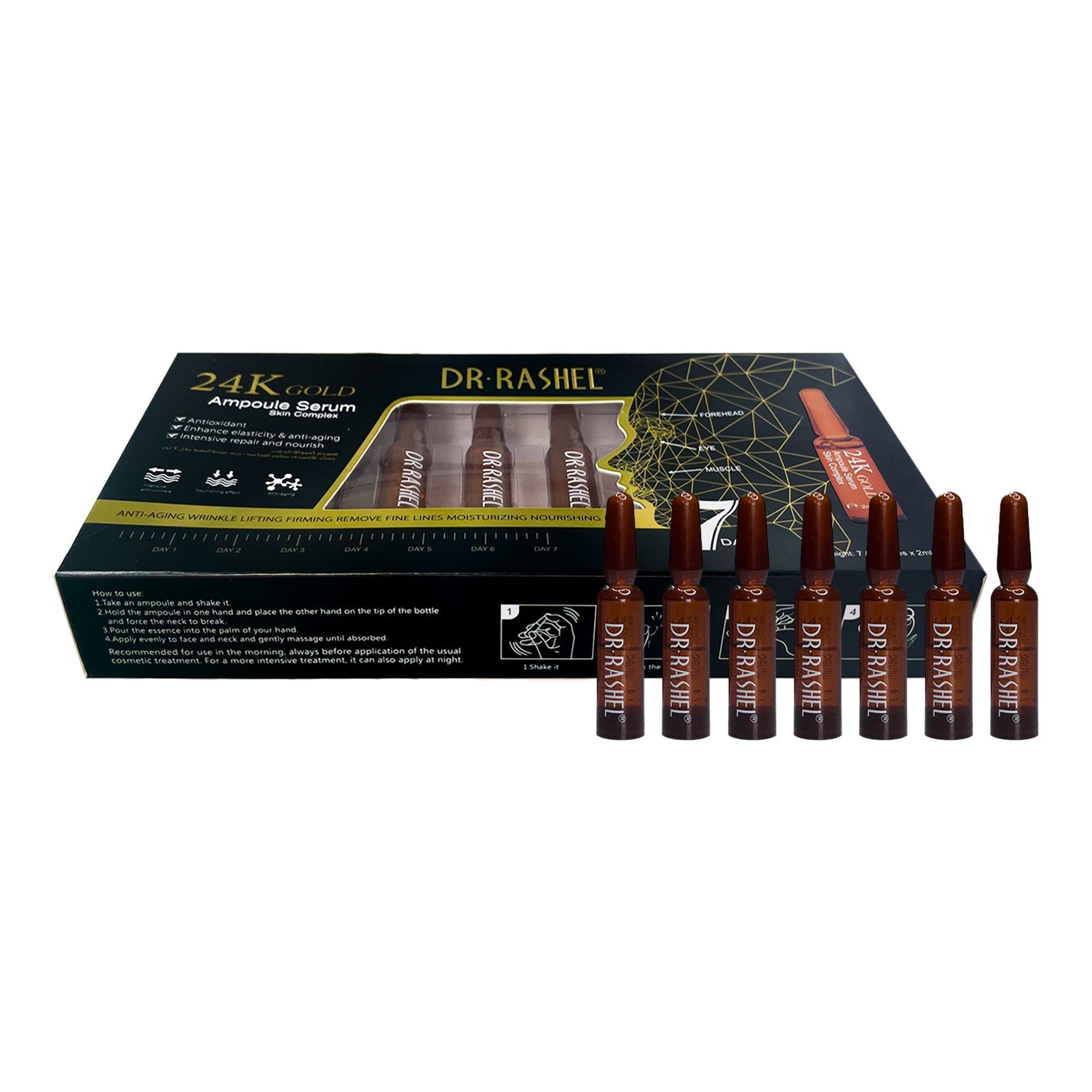 Dr. Rashel Ampollas Faciales con Oro 24K – Tratamiento de 7 Días