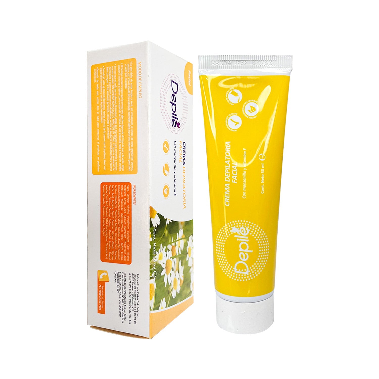 Depile Crema – Depilatoria Facial – Hidratación – Manzanilla y Vitamina E 50ml