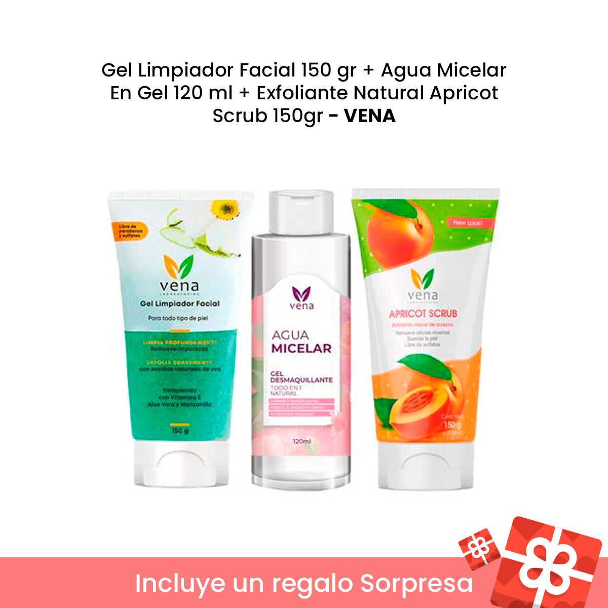 Gel Limpiador Facial 150 gr|Agua Micelar En Gel Vena 120 ml|Exfoliante Natural Apricot Scrub 150gr