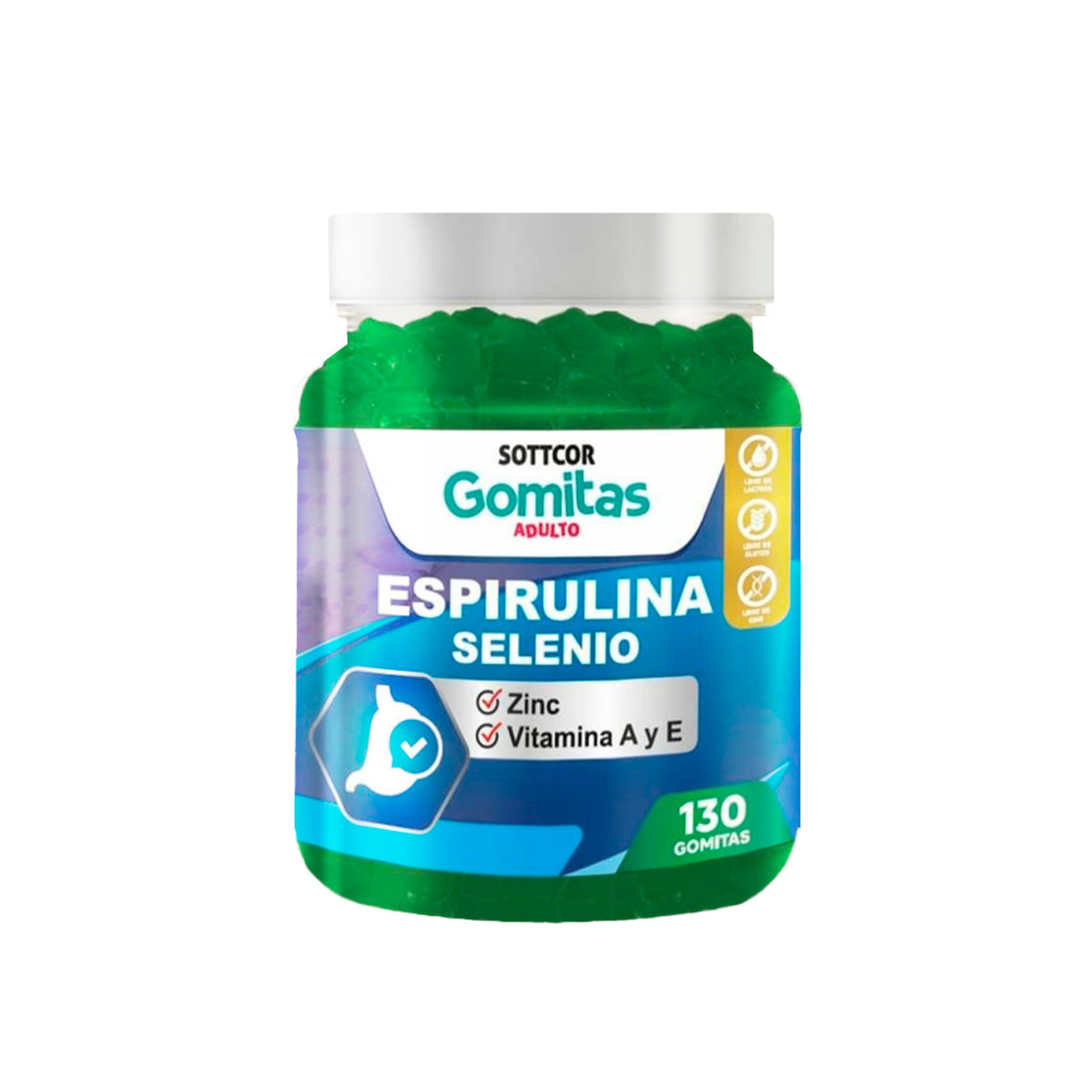 Gomitas con Espirulina Selenio Zinc Vitamina A y E Sottcor 130 Gomitas + REGALO PORTA GOMITAS