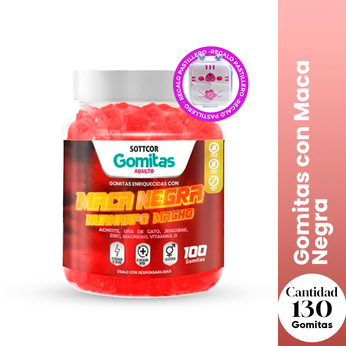 Gomitas con Maca Negra Sottcor 100 Gomitas + REGALO PORTA GOMITAS