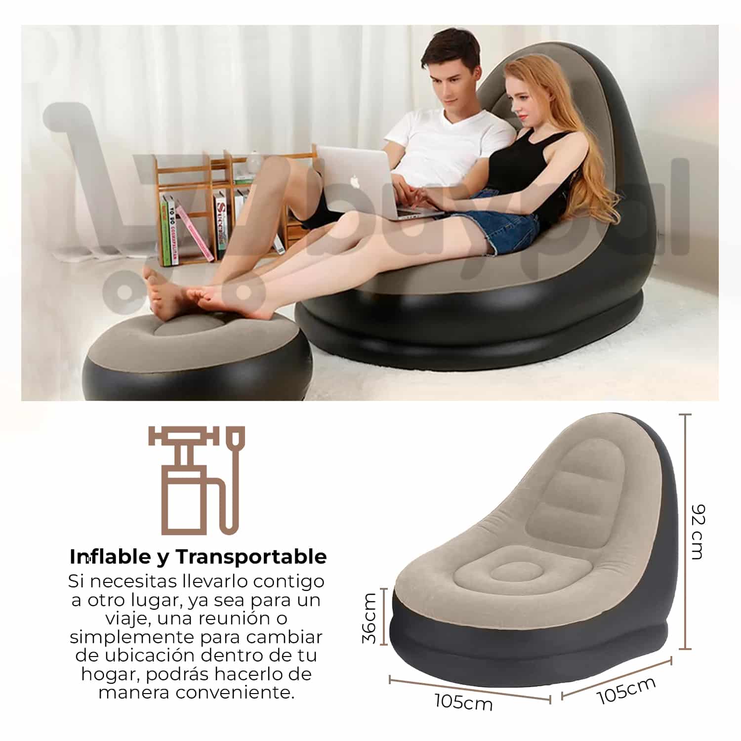 SILLÓN INFLABLE 2 EN 1 CON PUSH