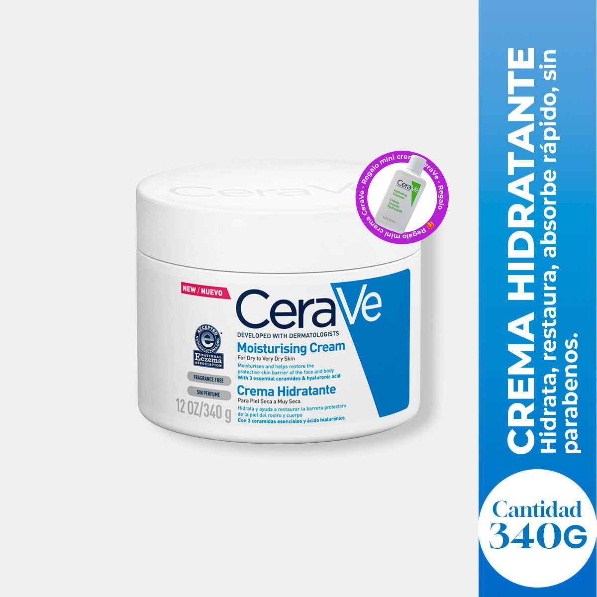 CeraVe Crema Hidratante 340g + REGALO MINI ANTHELIOS HYDRATING CLEANSER 20ML