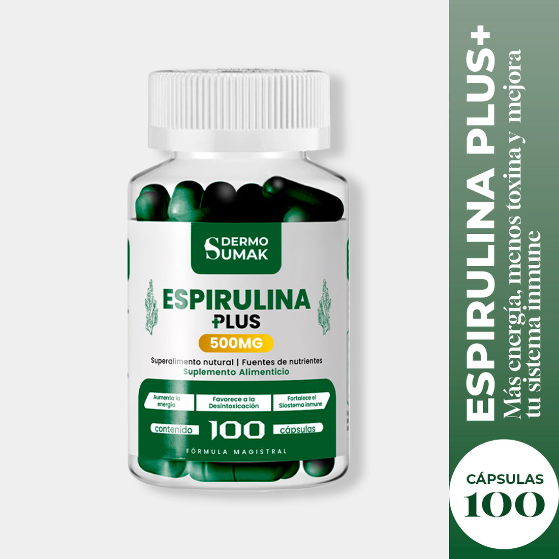Espirulina Plus+ 500mg Dermo Sumak + REGALO PASTILLERO