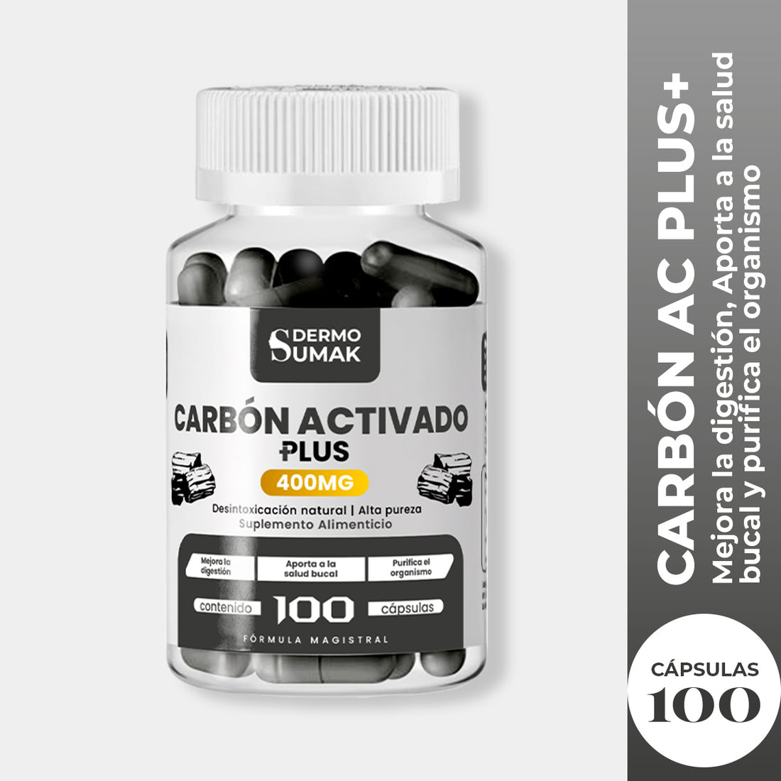 Carbon Activado Plus+ 400mg Dermo Sumak + REGALO PASTILLERO