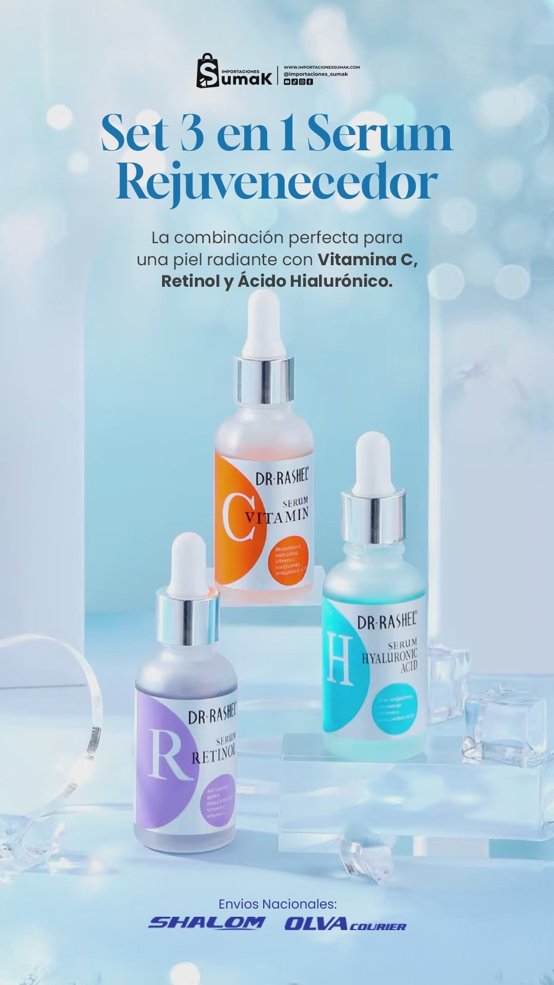 OFERTA!!! kit Serum 3 en 1 - Sueros de Vitamina C, Ácido Hialurónico y Retinol - Dr Rashel 30 ml