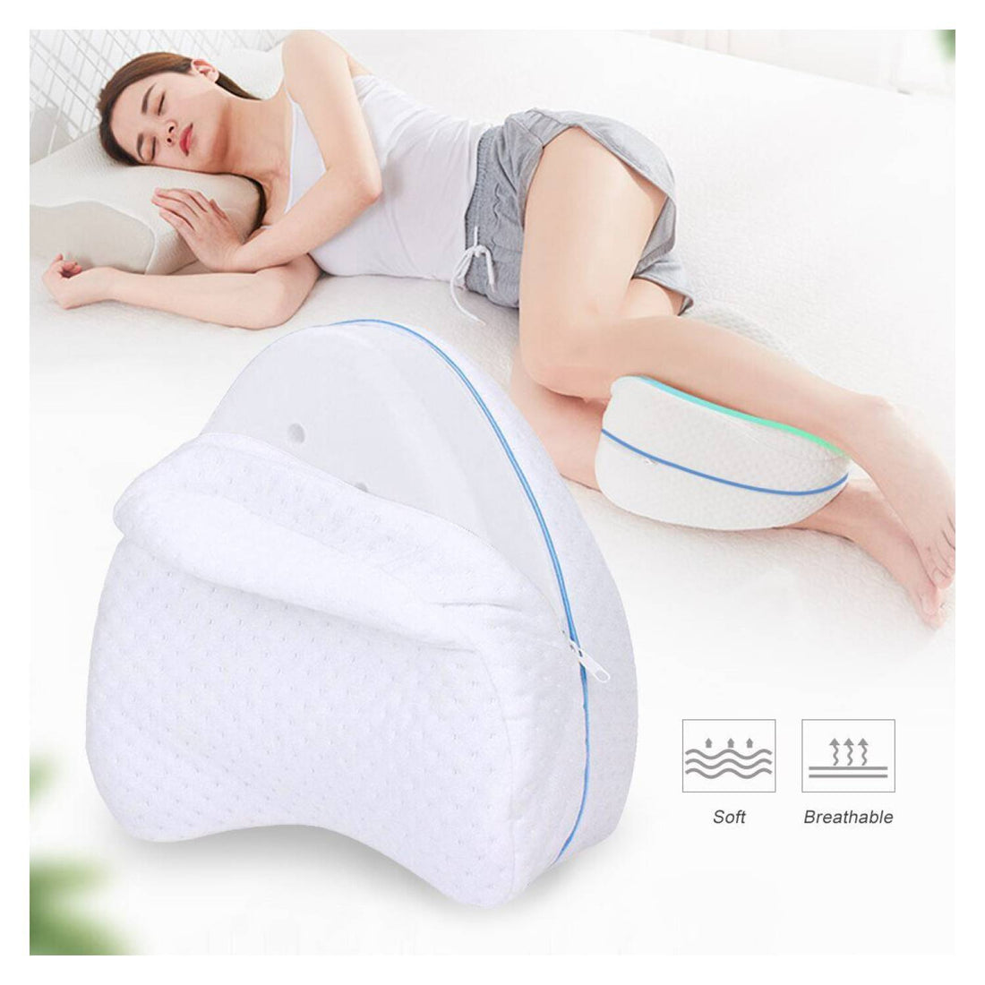 Almohada Ergonómica Viscoelástica – Piernas y Rodillas – Cojín Ortopédico de Espuma