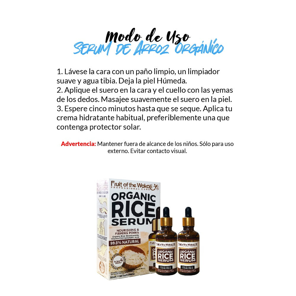 FRUIT OF THE WOKALI – CUIDADO FACIAL – SERUM DE ARROZ ORGÁNICO + JABÓN PLUS ÁCIDO HIALURÓNICO – 2x50ML + 1 UND