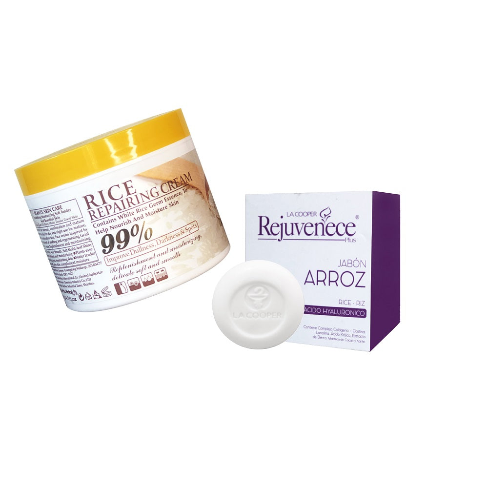 FRUIT OF THE WOKALI – HIDRATACIÓN Y NUTRICIÓN FACIAL – CREMA REPARADORA DE ARROZ + JABÓN REJUVENECE – 115g + 80gr