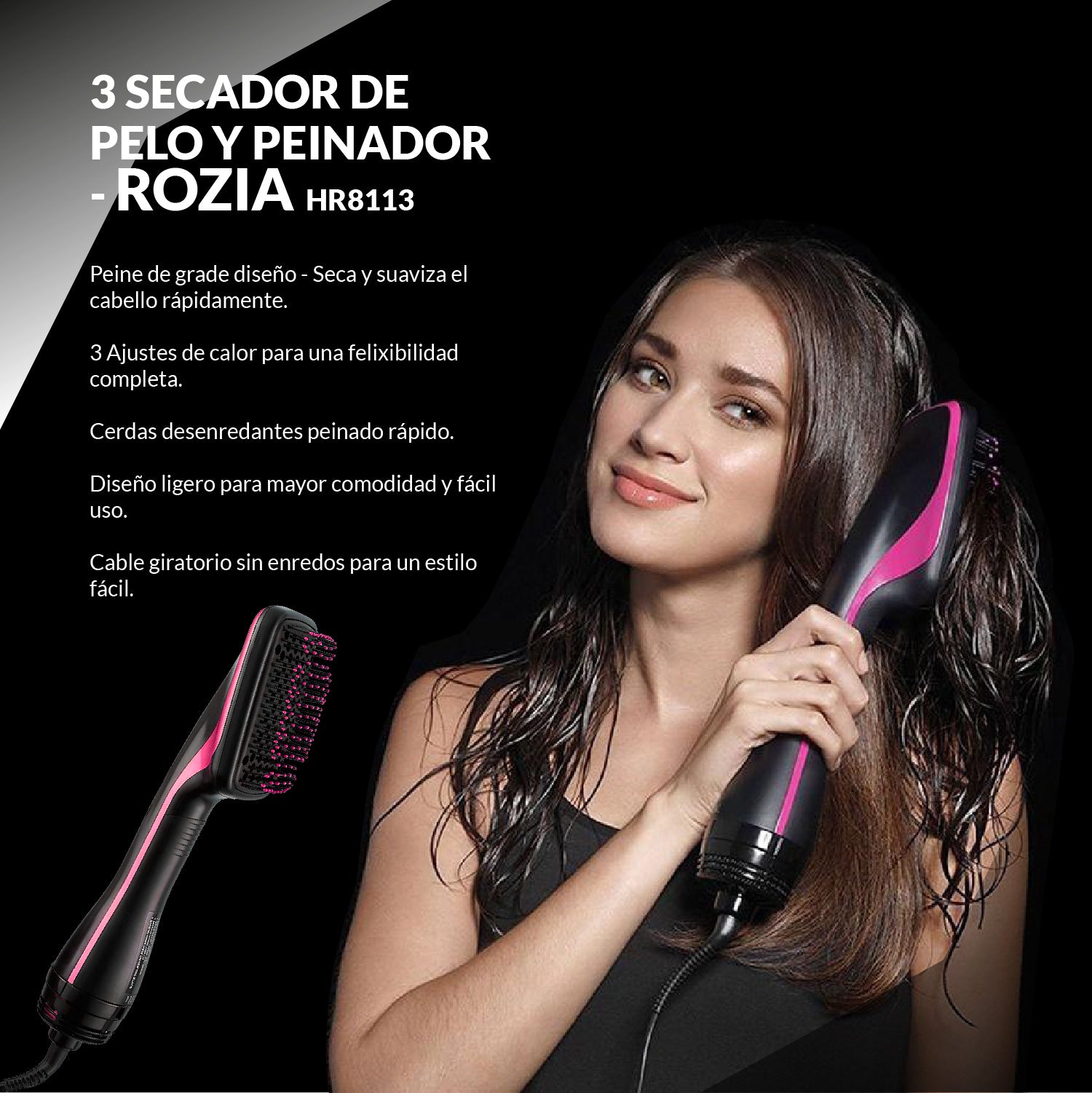 Secador de pelo y Peinador Rozia + Spray Argan Oil Cholesterol