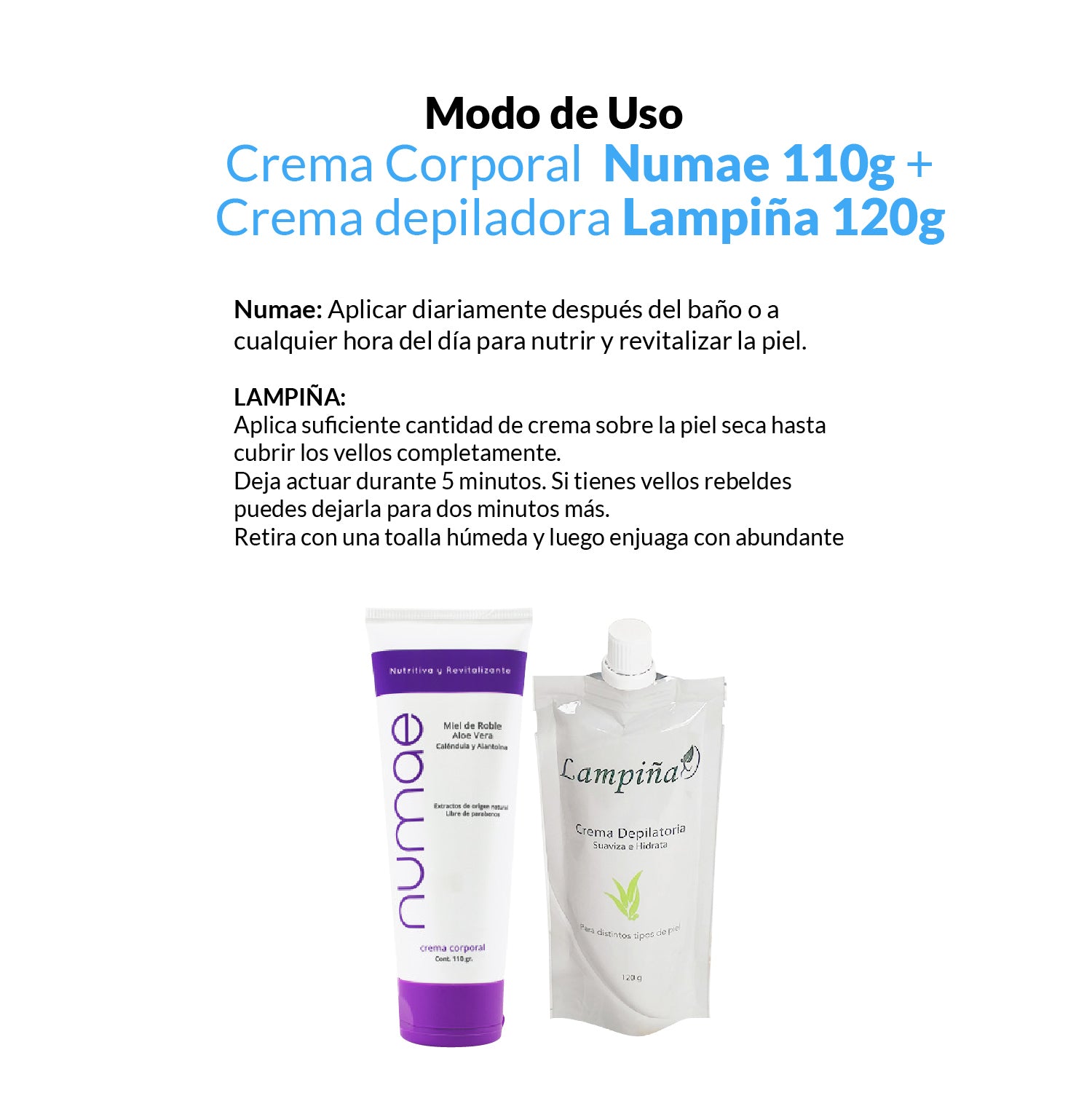 Crema Corporal Numae 110g + 3 Crema depiladora Lampiña 120g