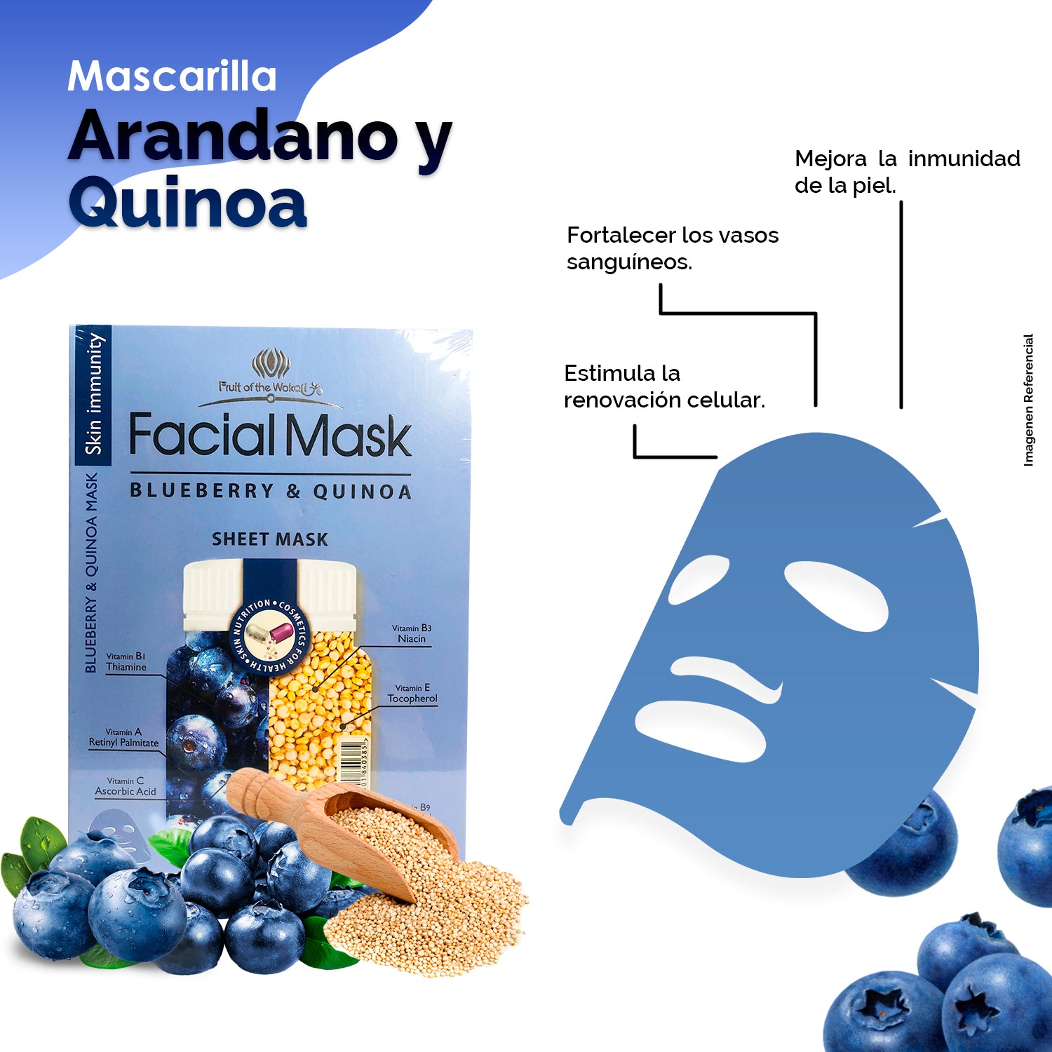 ¡liquidación! FRUIT OF THE WOKALI – MASCARILLA HIDRATANTE FACIAL – BLUEBERRY & QUINOA – 30mlx10und