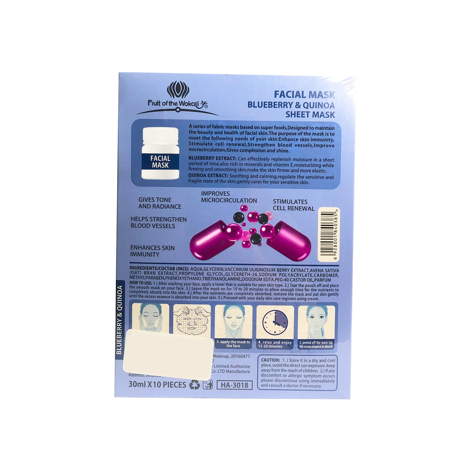 ¡liquidación! FRUIT OF THE WOKALI – MASCARILLA HIDRATANTE FACIAL – BLUEBERRY & QUINOA – 30mlx10und